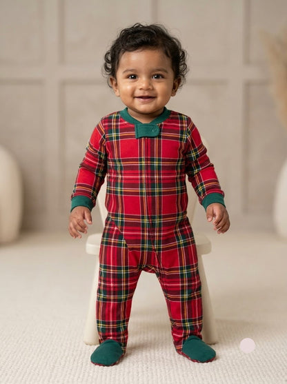 Baby's FS jumpsuit with shoe - Red green checked