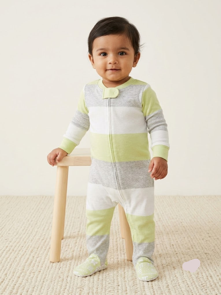 Baby's FS jumpsuit with shoe - l.green stripes