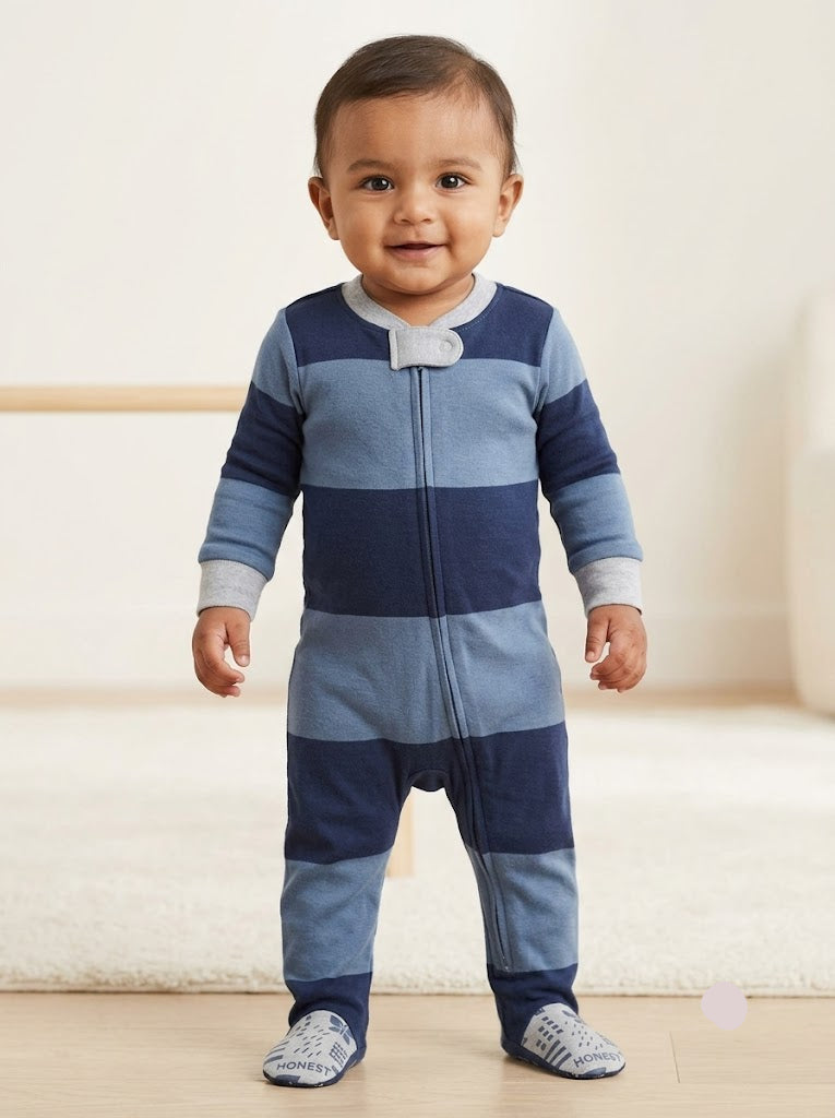 Baby's FS jumpsuit with shoe - navy blue stripes