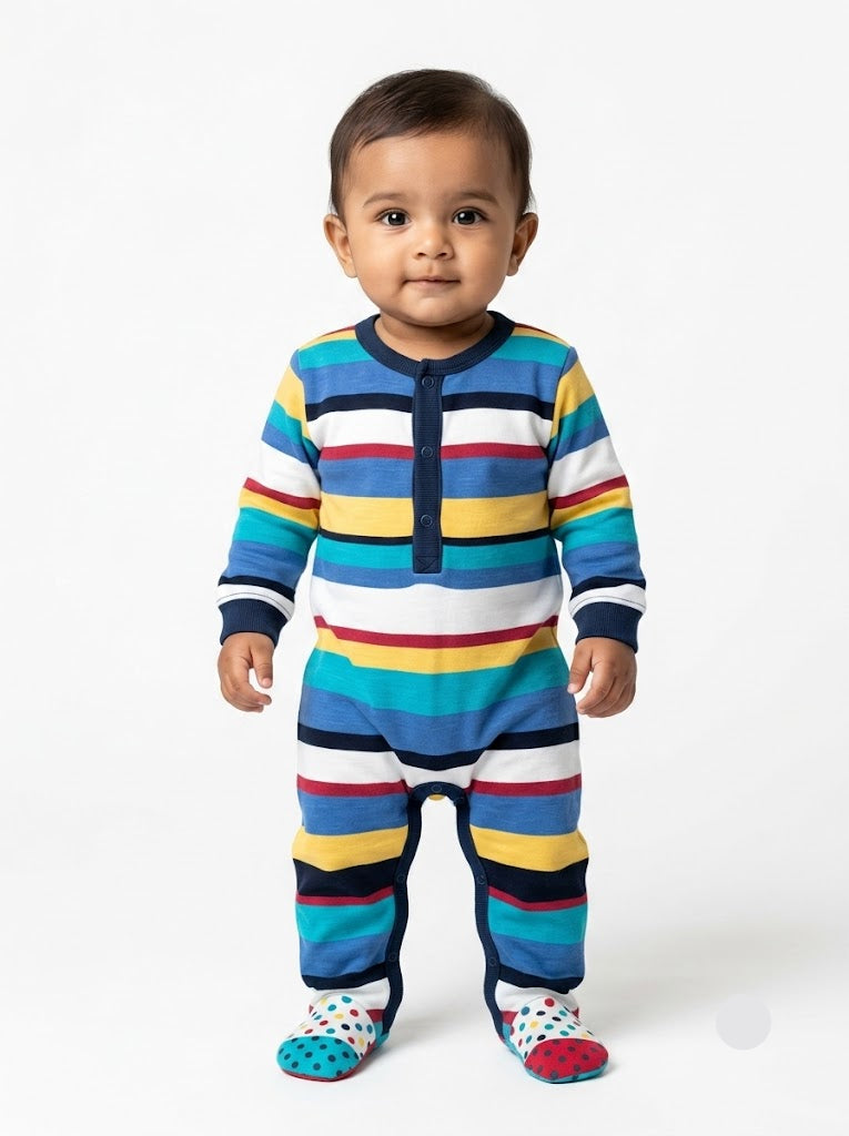 Baby's FS jumpsuit with shoe -  navy stripe all