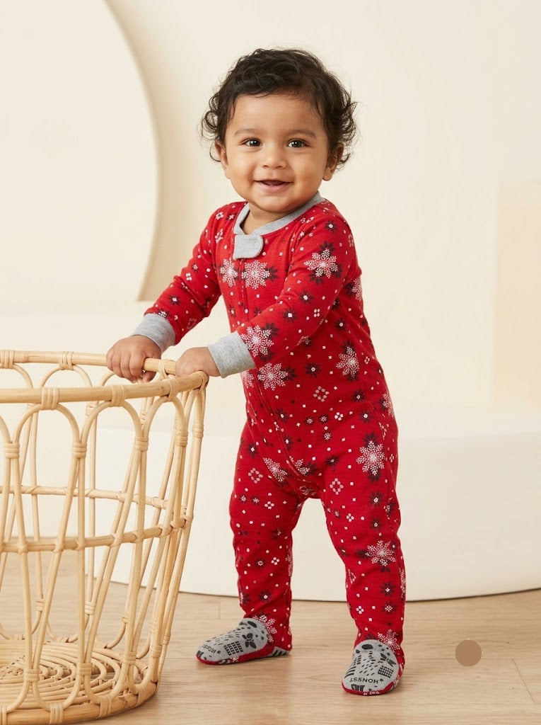 Baby's FS jumpsuit with shoe - r/b snow stars