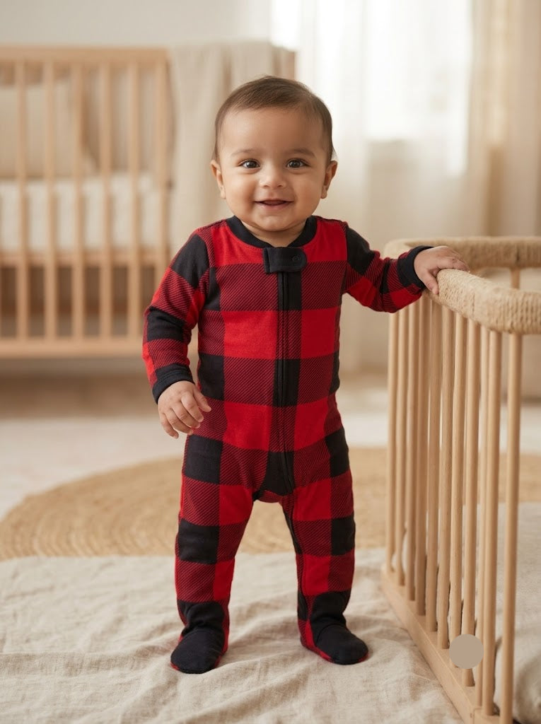 Baby's FS jumpsuit with shoe - red black checked