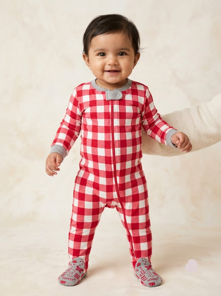 Baby's FS jumpsuit with shoe - red checks