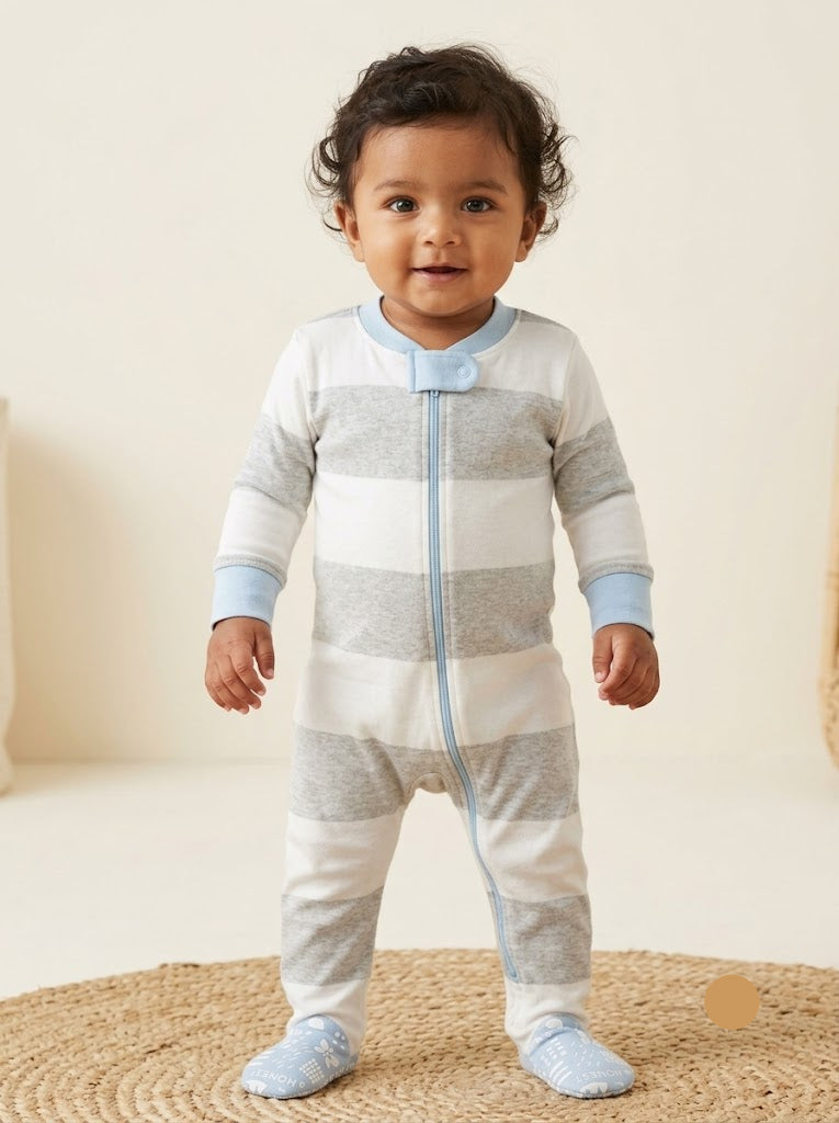 Baby's FS jumpsuit with shoe - skyblue stripes