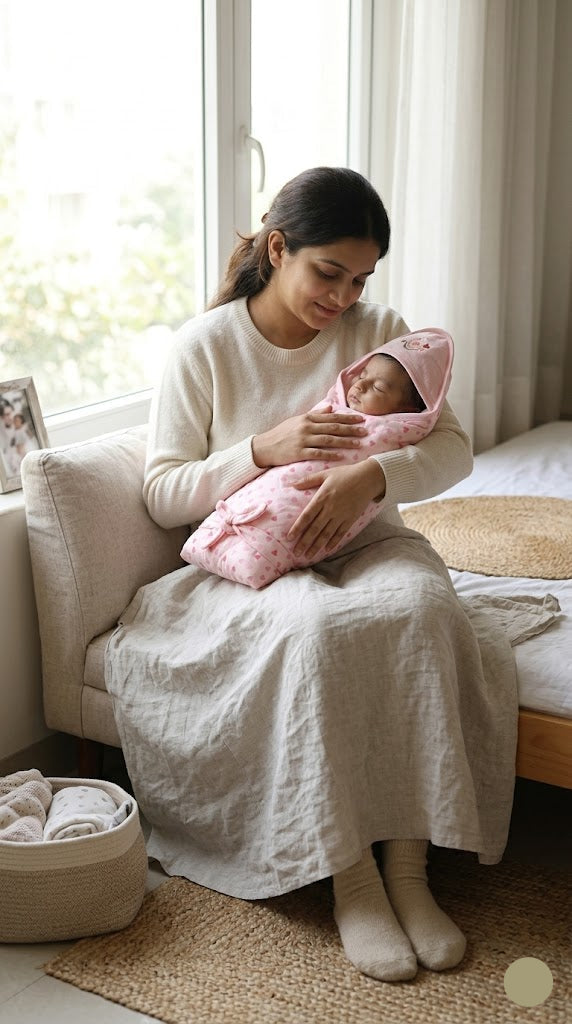 Baby's Hooded bed wrapper - pink heart