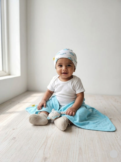 Baby's Hooded blanket with cap - Sky blue