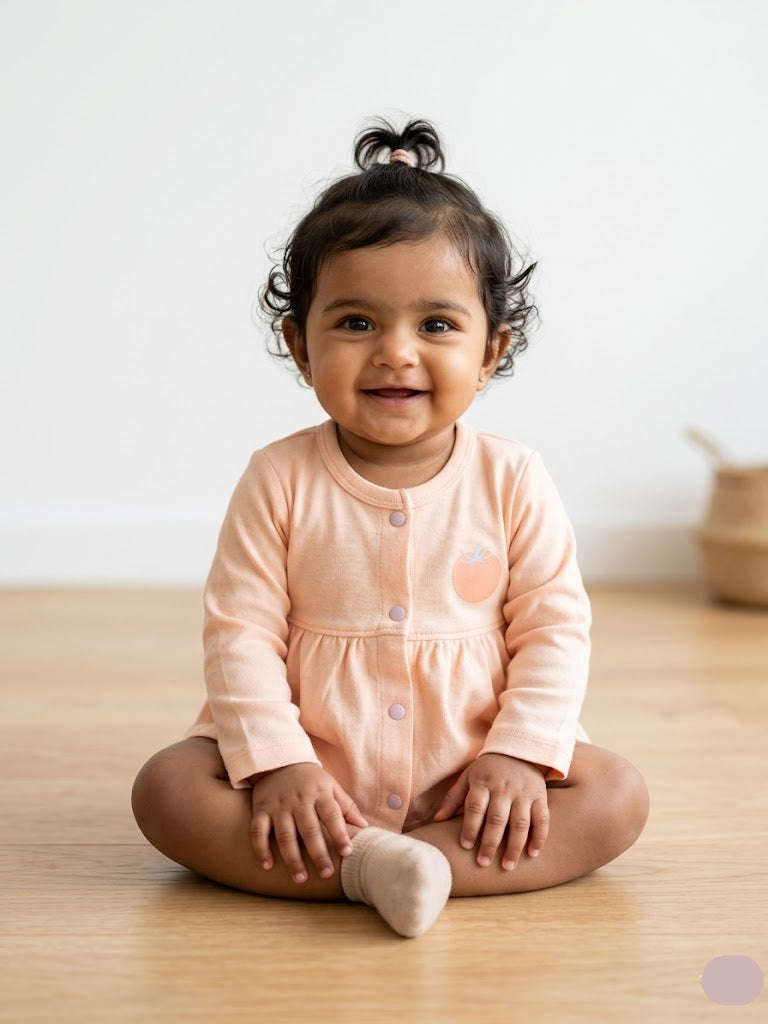 Baby's LS frock - sandle tomato