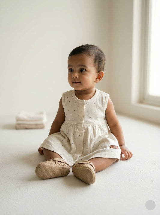 Baby's LS full open frock - dots