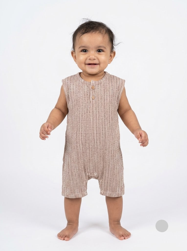 Baby's LS half jumpsuit - brown stripe