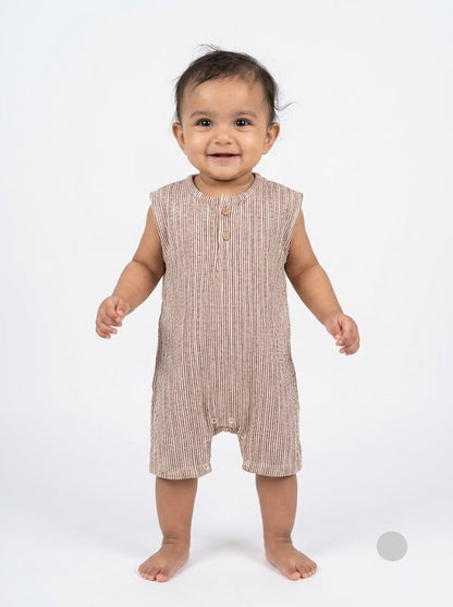 Baby's LS half jumpsuit - brown stripe
