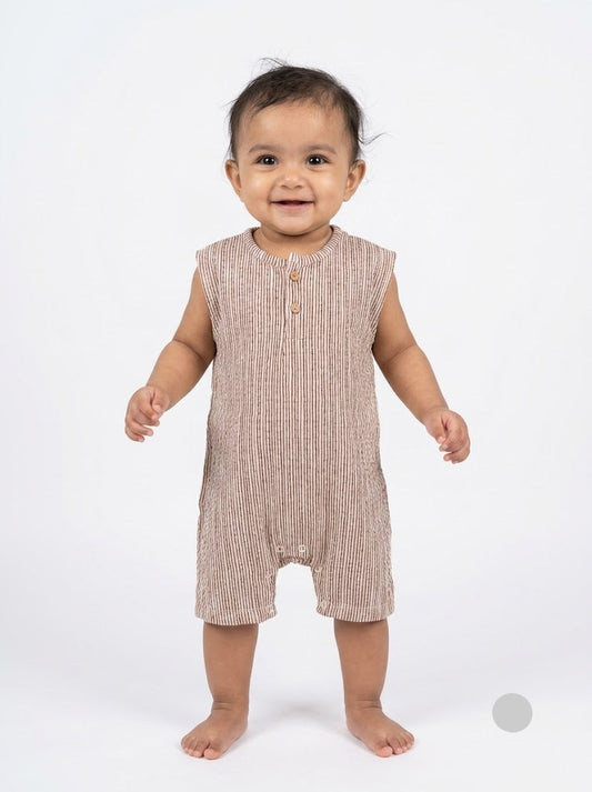 Baby's LS half jumpsuit - brown stripe