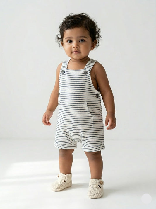 Baby's LS half jumpsuit - nevy stripes