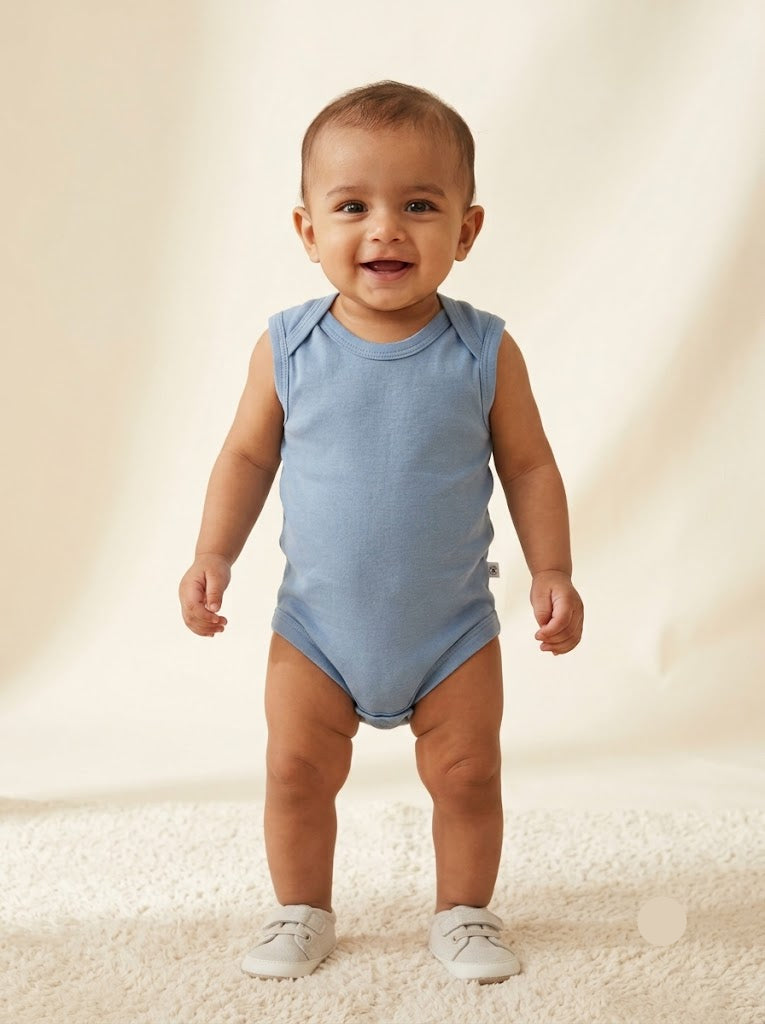 Baby's LS rompers - Light Blue Plain