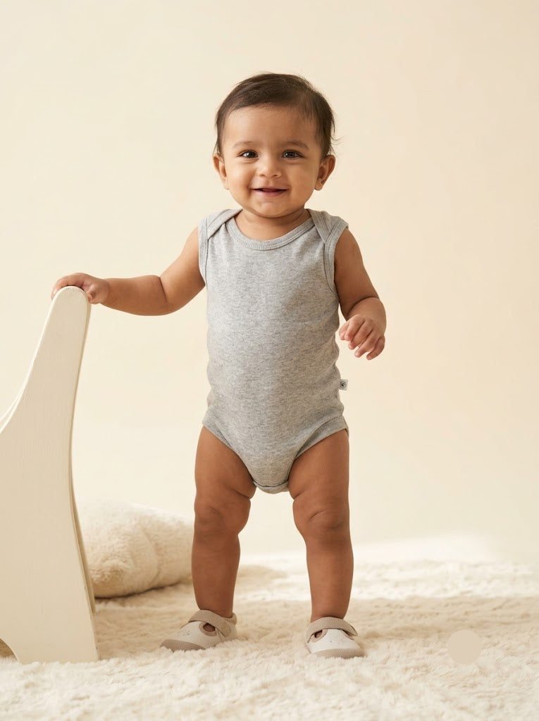 Baby's LS rompers - Light Grey Plain