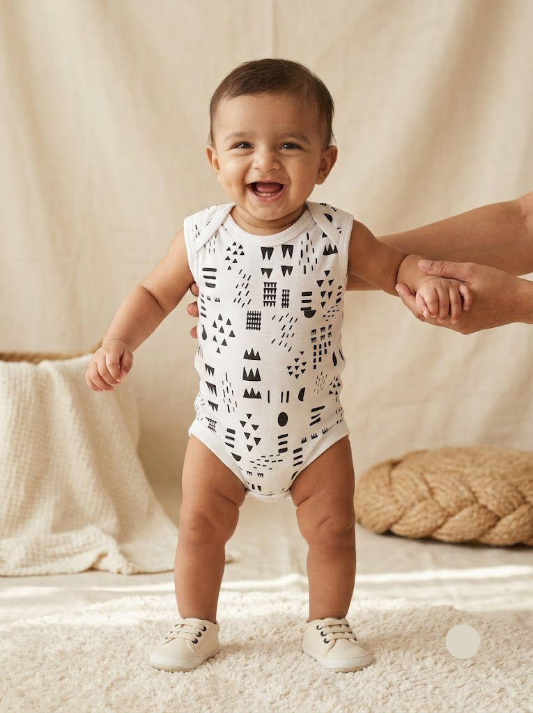 Baby's LS rompers - White Shapes