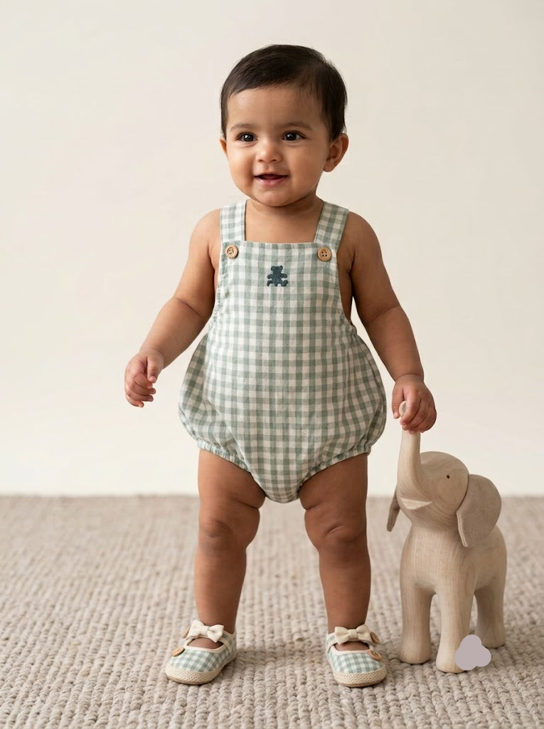Baby's LS rompers - blue checks