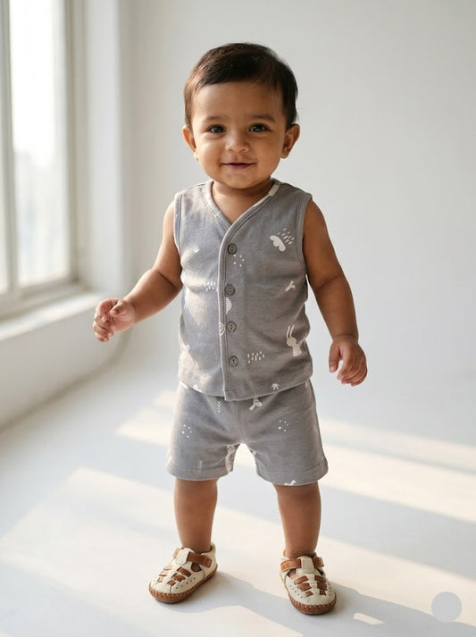 Baby's LS shorts set - grey
