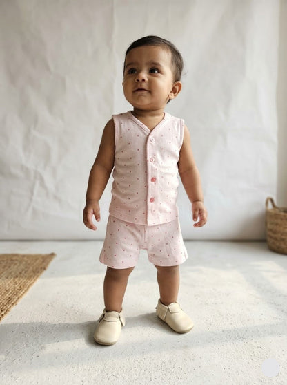 Baby's LS shorts set - pink dots