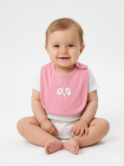 Baby's bibs - Plain pink with rabbit print
