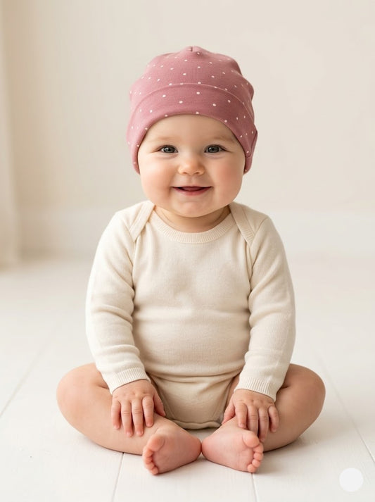 Baby's cap - Pink with white dots