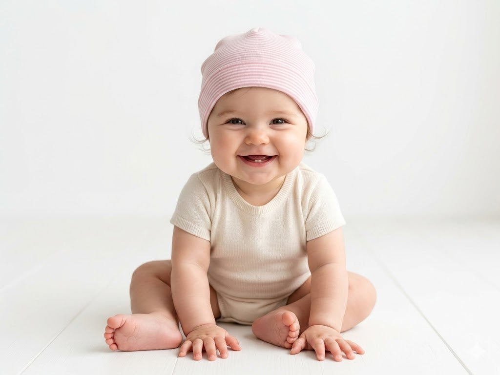 Baby's cap - light pink stripes