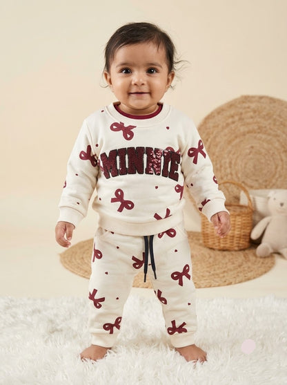 Baby's co-ord Pant Set – maroon minnie bow
