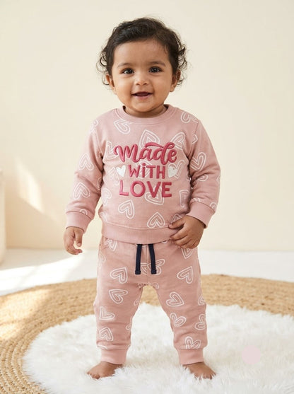 Baby's co-ord Pant Set – peach white herats