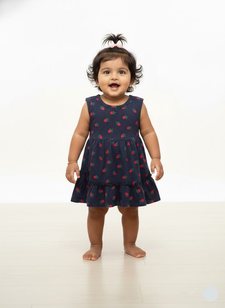 Baby's frock - blue cherry