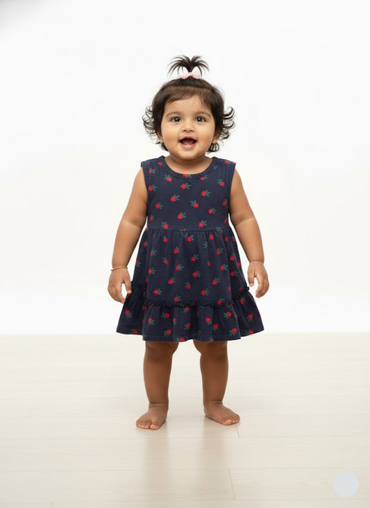 Baby's frock - blue cherry
