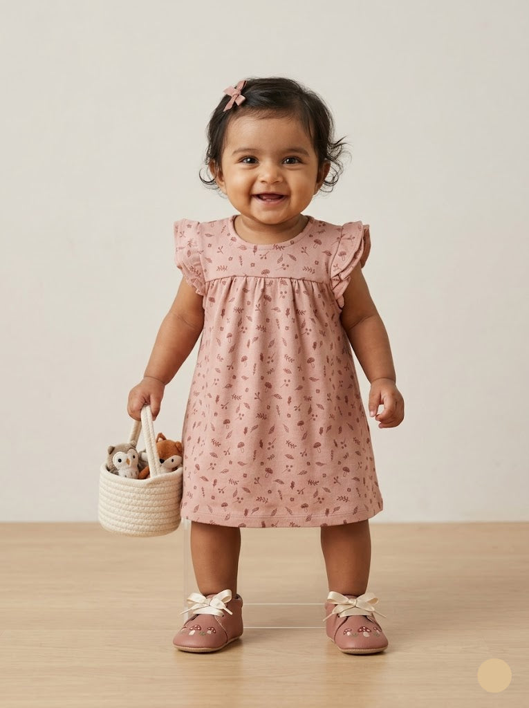 Baby's frock - peach mushroom