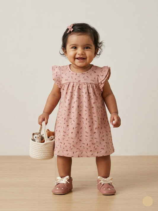 Baby's frock - peach mushroom