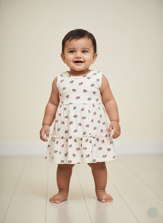 Baby's frock - white cherry