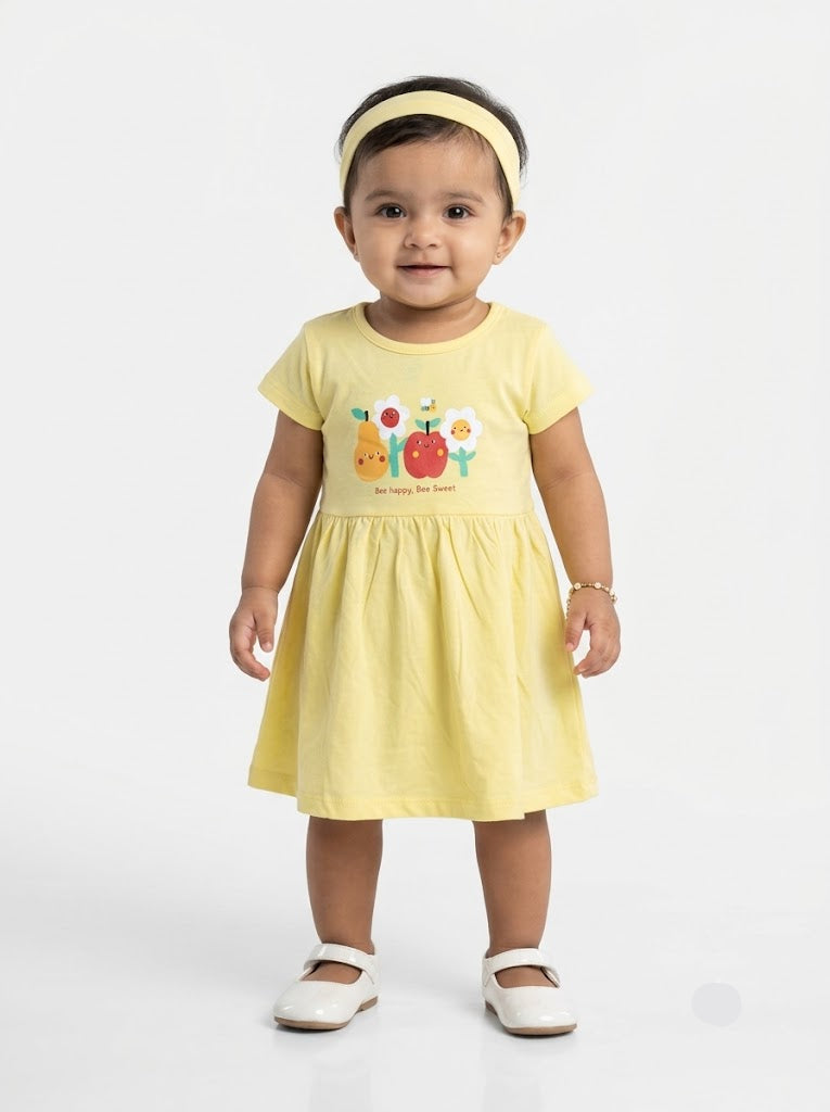 Baby's frock - yellow bee happy