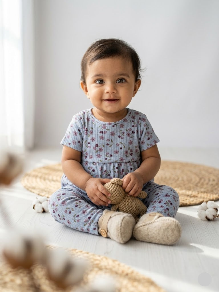 Baby's frock pant set - blue blossom