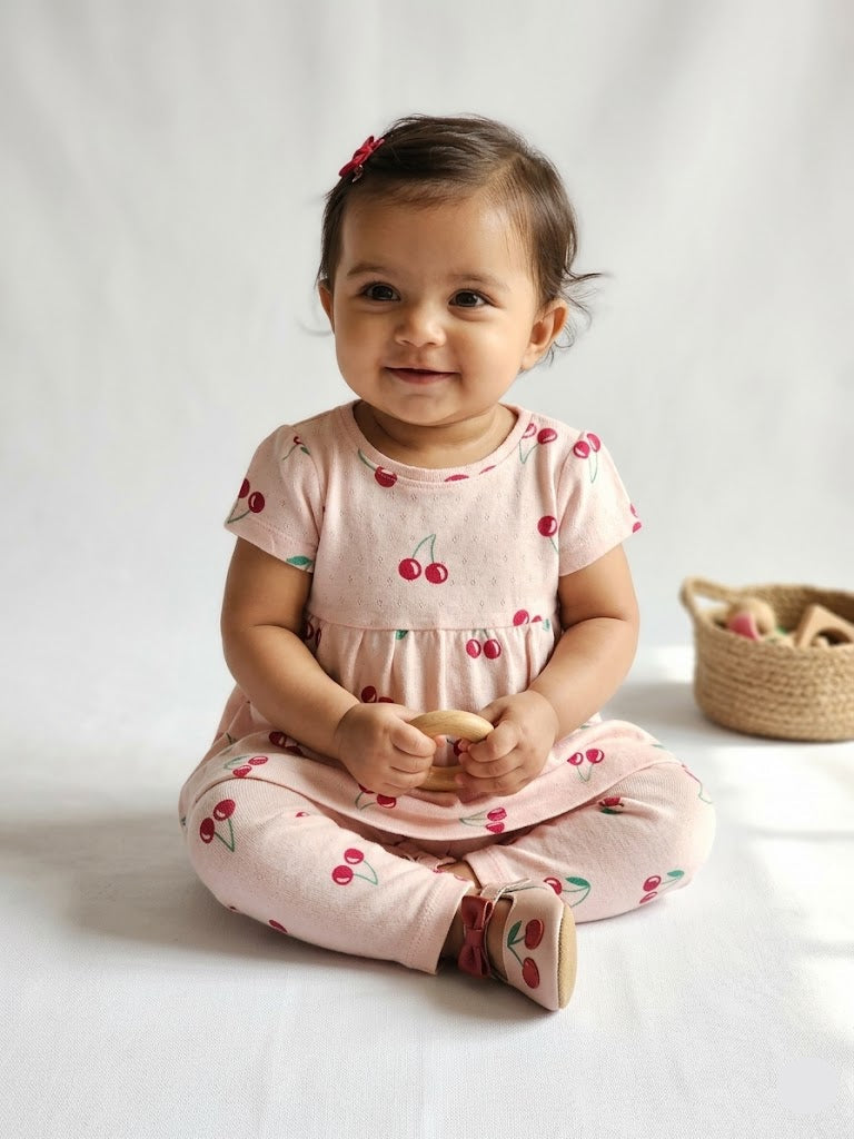 Baby's frock pant set - cherry