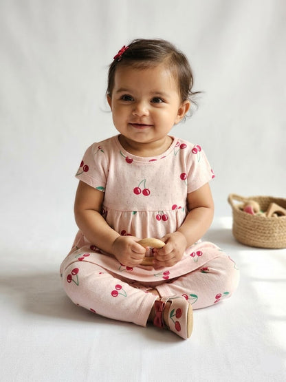 Baby's frock pant set - cherry