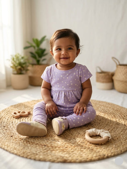 Baby's frock pant set - lav blossom