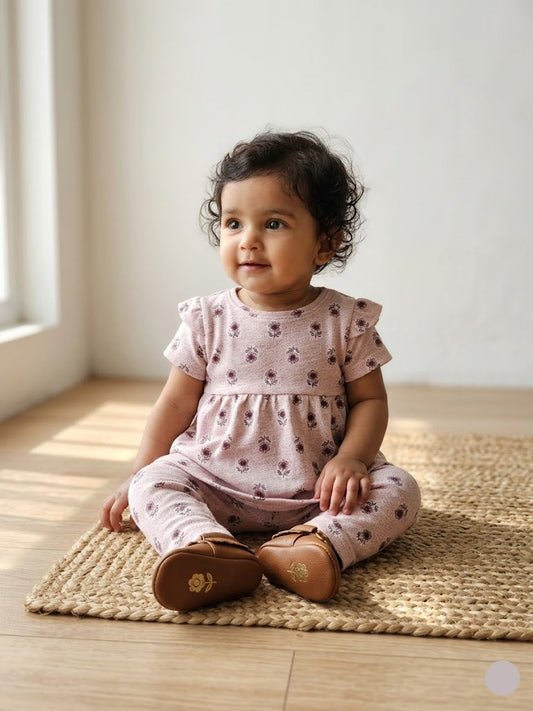 Baby's frock pant set - peach blossom