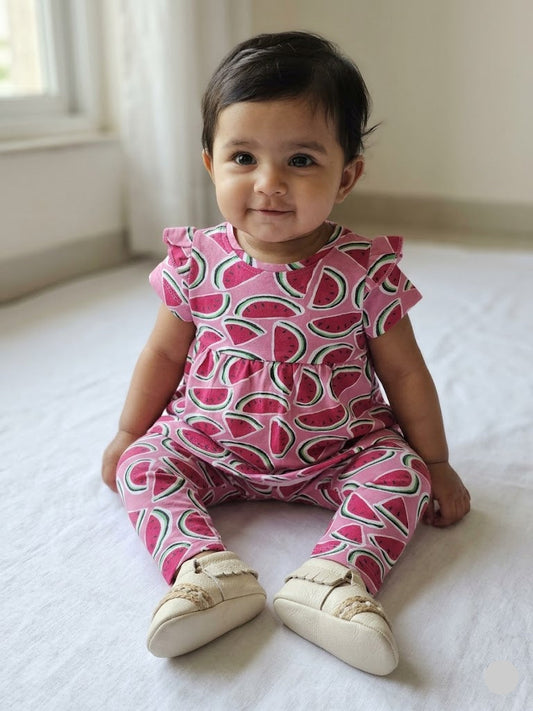 Baby's frock pant set - watermelon