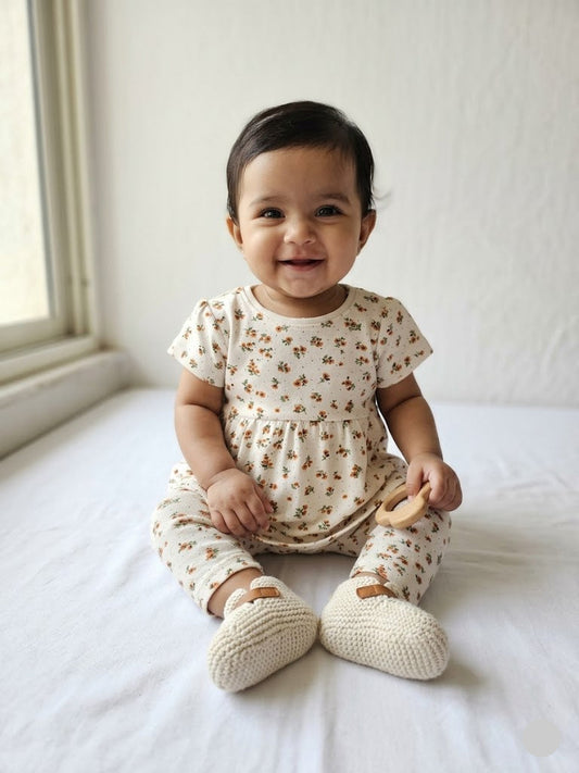 Baby's frock pant set - white blossom