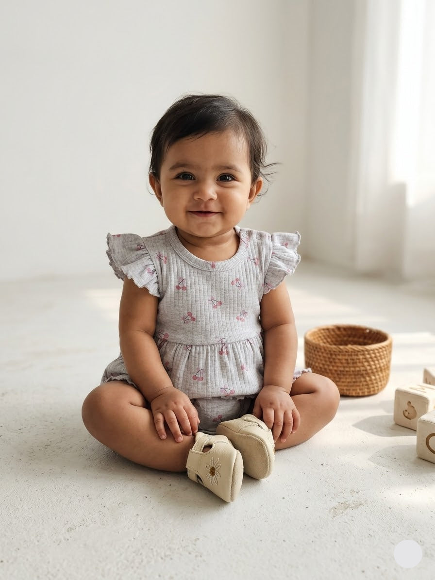 Baby's frock rompers - grey cherry