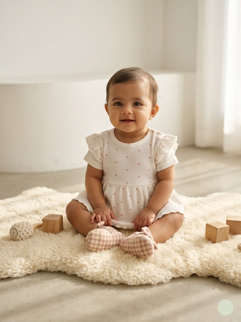 Baby's frock rompers - white heart