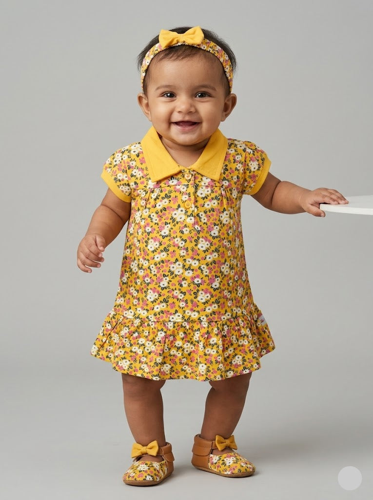 Baby's frock with head band-yellow