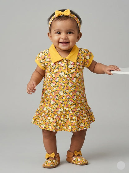 Baby's frock with head band-yellow