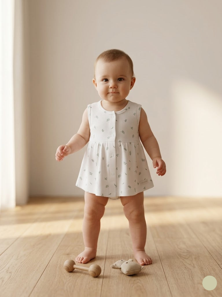 Baby's full open frock - leaf