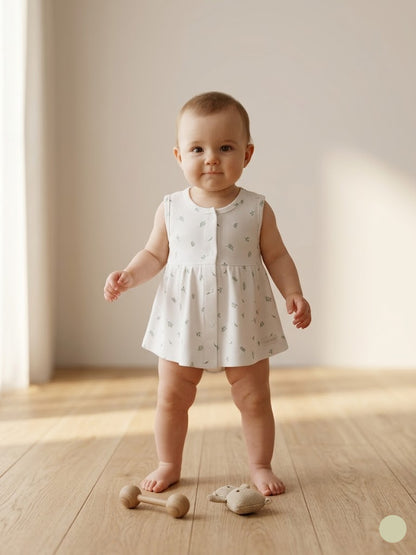 Baby's full open frock - leaf