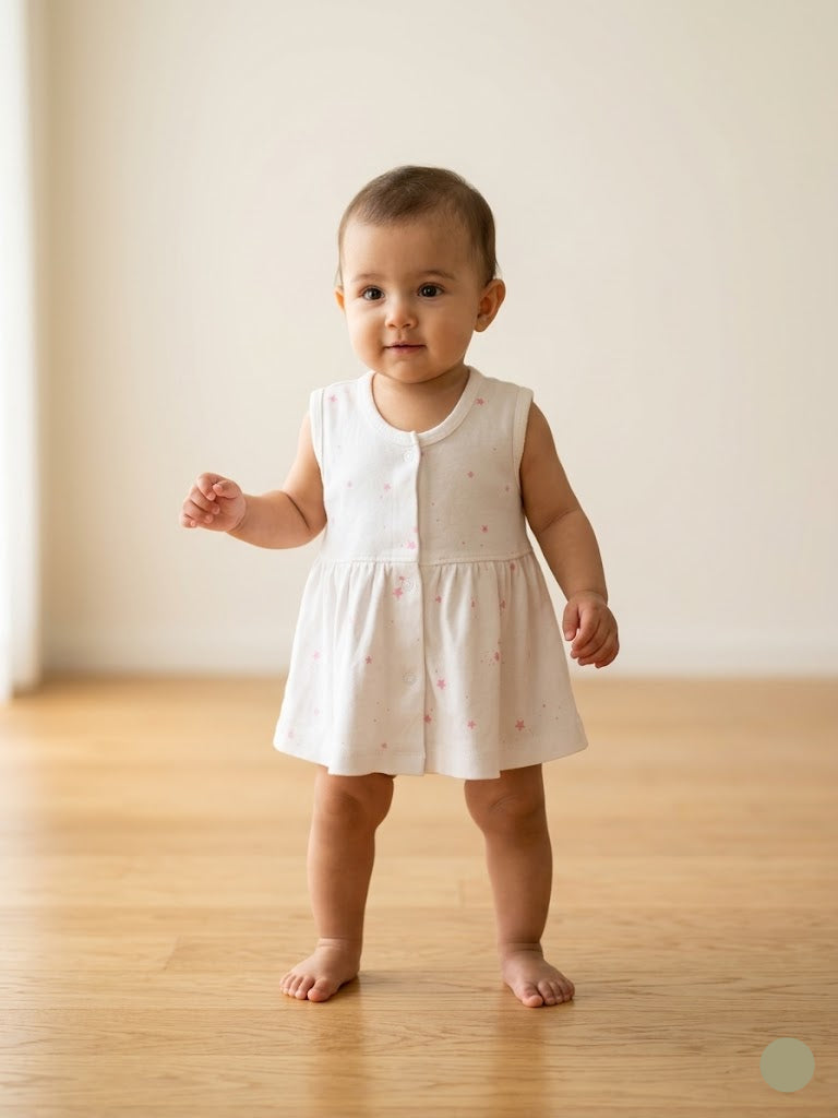 Baby's full open frock - pink star