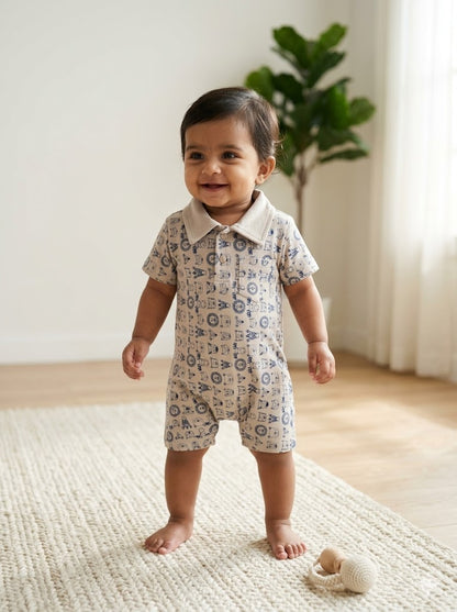 Baby's half jumpsuit - grey animals