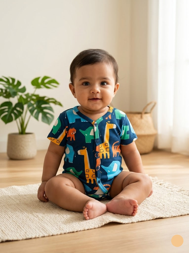 Baby's jabla top - navy animals
