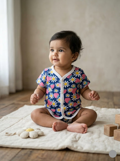 Baby's jabla top - navy blossoms